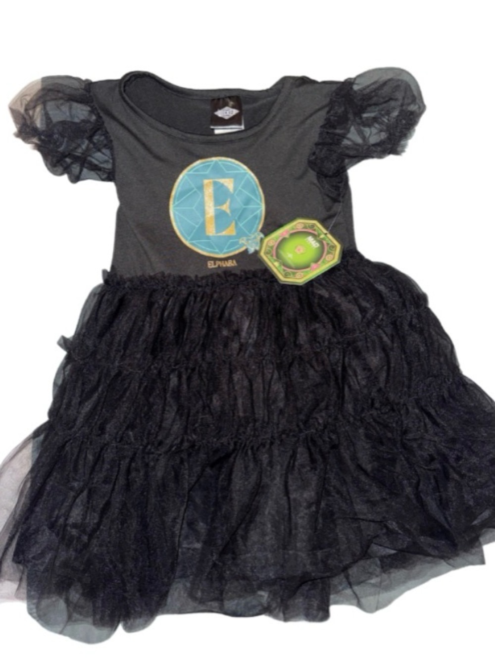 Black Tulle Puff Sleeve Dress with Blue Emblem wicked